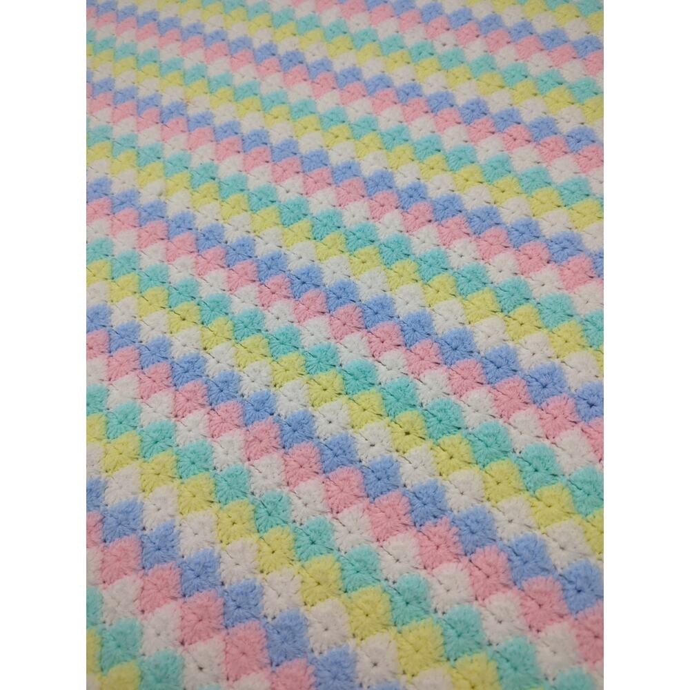 Handmade Crocheted Afghan Baby Blanket Pink/Blue/Yellow Infant (32x40)